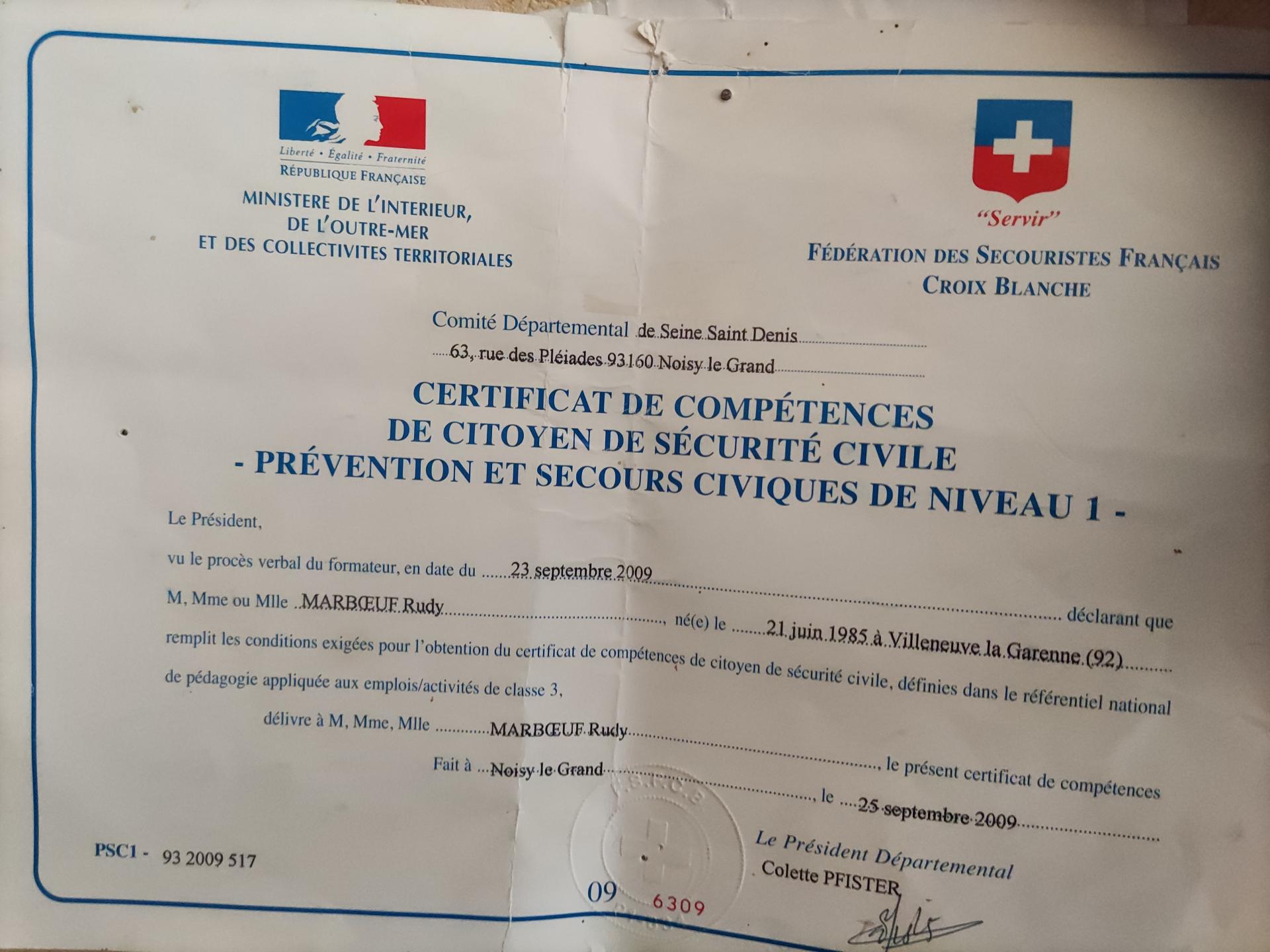 Certificat psc1
